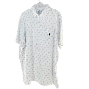 POLO Ralph Lauren Performance White/Lt Blue Floral Print Pocket Polo Size XL